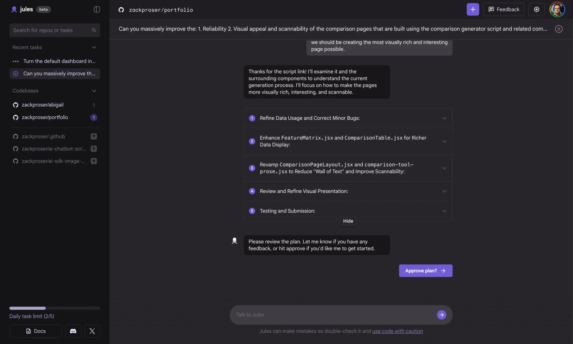 Jules formulates a plan before executing