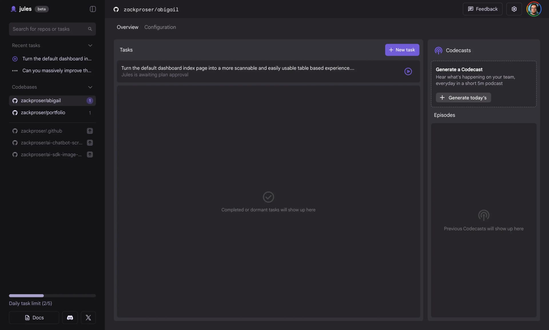 Jules 5 task per day limit