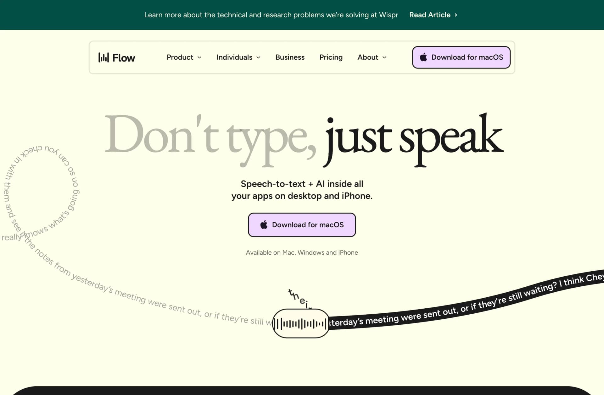Wispr Flow voice-to-text interface